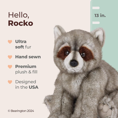 Bearington Rocko Plush Stuffed Animal Raccoon, 13 inches