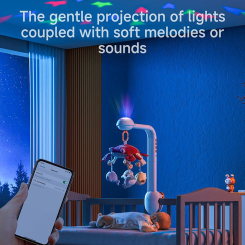 0-3, 6-9 Tumama Baby Crib Mobile with Projection Night Light, Music and White Noise, Soft Plush Mirror Hanging Toys