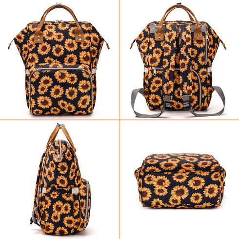 Backpack, Sunflower Diaper Bag Womens Large Waterproof Maternity Baby Nappy Bags
