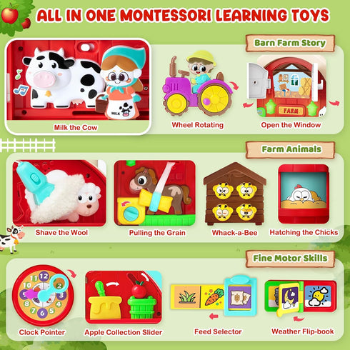 1-2 1-3, 12-18 1+ Toddler Toys for Year Old Boys & Girls, Farm Barn Montessori Busy Board, Early Educational Toy