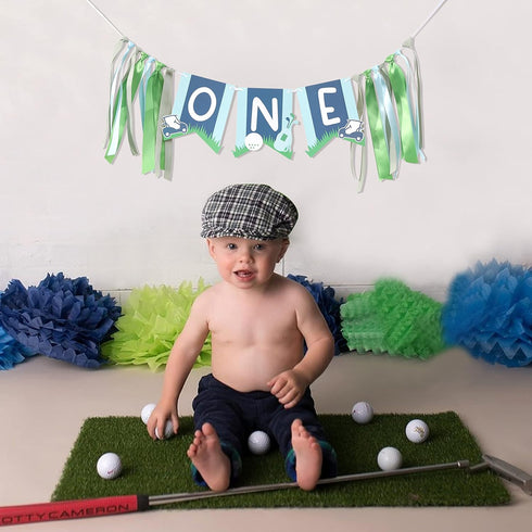 UOAOU 1st 1st Golf One Birthday High Chair Banner - Golf Birthday Decorations,Boy High Chair,Hole In One First