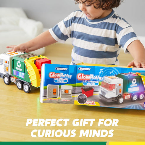 Set Vroomix LED Garbage Truck Toy Includes Dumpster, Toy Truck with Mode Switch & Volume Control, Trash Vehicle
