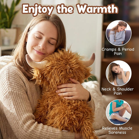 Highland Cow Stuffed Animals, Microwavable & Weighted Stuffed Animal, Highland Cow Plush for Warmth Comfort, Heatable