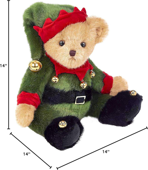 14 Inch Bearington Jingle Toes Christmas Plush, Teddy Bear, Elf Stuffed Animal