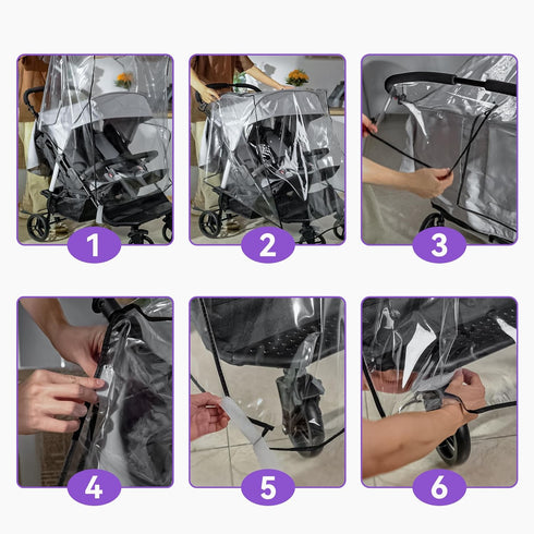 bemece Double Stroller Rain Cover, Weather Shield Double Stroller for Side by Side Seats Twin Stroller, Baby Outdoor