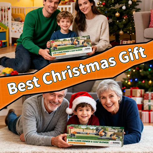 Set 2-in-1 3+ KidBloom Kids Gardening Tools with Vest, Kids Lawn Mower & Kids Leaf Blower with Lights & Sounds, Toy