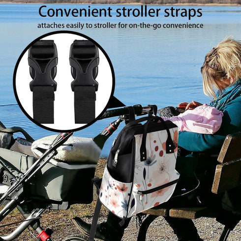 Hsnar Backpack Poppy Flowers Printed Waterproof Diaper Bag Large Capacity Baby Bag with Stroller Straps, Multi-Pocket