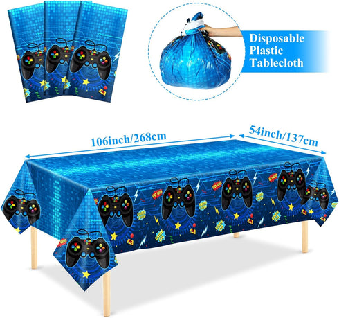 gisgfim 3pcs Video Game Party Tablecloths 106x54 Inch, Gaming Party Plastic Covers for Kids Birthday Supplies