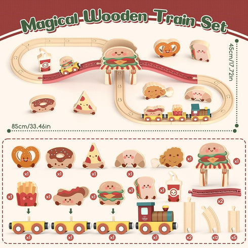 Set 2-4, Set 3-5 Lehoo Castle Wooden Train for Toddlers Burger Theme Train Track Compatible with Major Brands