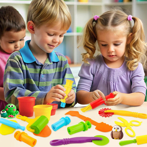 Play Dough Tools Kit, 12 pcs Plastic Playdough Tools with Extruders, Scissors, Rollers and Cutters in Random Color