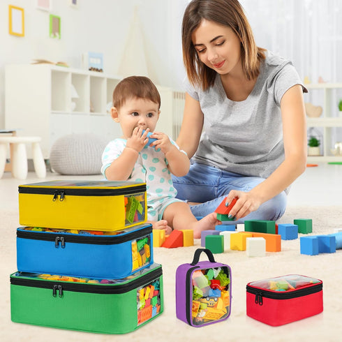 Toy Storage Bags for Lego Bricks, 5 Pcs Travel Organizers for Kids Building Blocks, Toy Car, Puzzles with Mesh Pocket