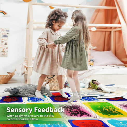 12" 12" LONGKING X Sensory Tiles for Activity Play Centers for Children, Sensory Floor Tiles, Liquid Floor Tiles