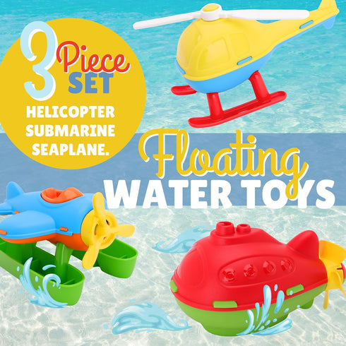 Toyland Pack 3 18 of Floating Water, Bathtub, and Pool Toys for Kids Months Plus - Helicopter, Submarine & Seaplane