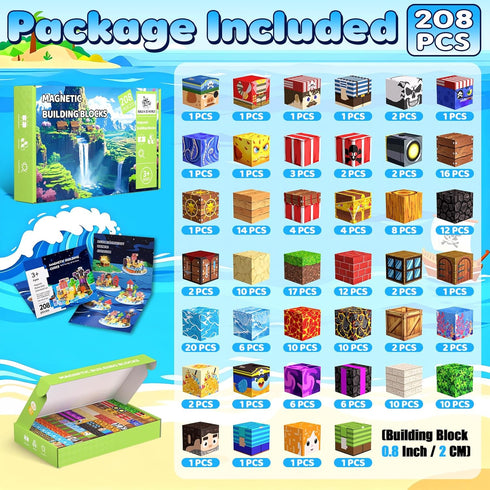 208PCS 4-8, 3+, Magnetic Blocks, Magnetic Building Blocks, Magnetic Cubes for Kids Sensory Toy for STEM Constructions