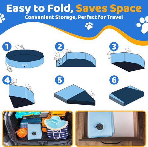 CACSPS 39.5" 12" x Foldable Dog Pool - Collapsible Hard Plastic Kiddie Pool for Dogs & Kids, Non-Slip Pet Bath Tub