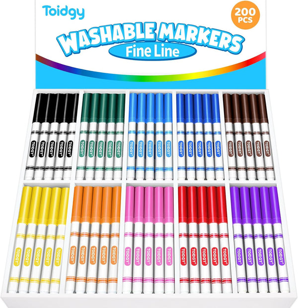 Toidgy 200 PCS Washable Markers for Kids, Colored Markers Bulk for School,