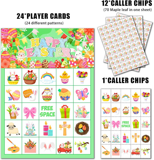 JGCWorker Easter Day Bingo Game Set, Fun Party Supplies for Kids and Adults, 24 Players Colorful Spring Themed Cards