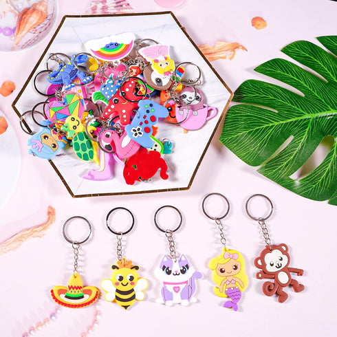 70Pcs Video Game Keychains for Kids Birthday Party, School Party, Dinosaur, Donut, Marine Animal, Mermaid, Rainbow Bulk