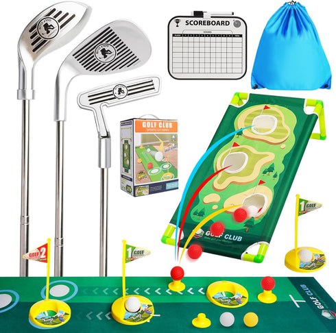 Toddler Golf Clubs Set - Adjustable Kids Golf Toys with Scorecard & Storage Bag for Indoor/Outdoor Play