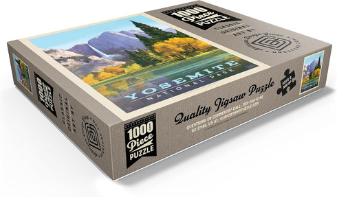 MyPuzzle Yosemite National Park: Golden Vista Vintage Poster - Premium 1000 Piece Jigsaw Puzzle for Adults