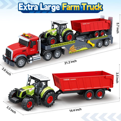 3 4 5 6 7 21" Bstoyder Toddler Boy Toys for Years Kids, Semi Flatbed Truck Toy with a Farm Truck, Friction Powered