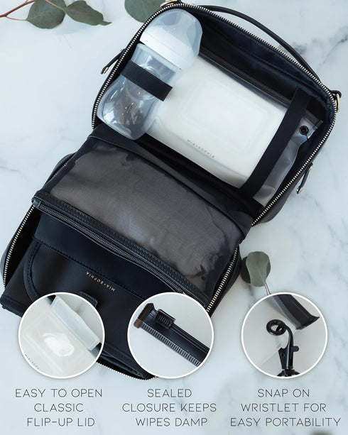 Set 2 MIA + SOPHIA of Baby Wipe Holder, Portable Reusable Wipes Pouch, Stylish Travel Wipes Case, Baby Wipes Dispenser