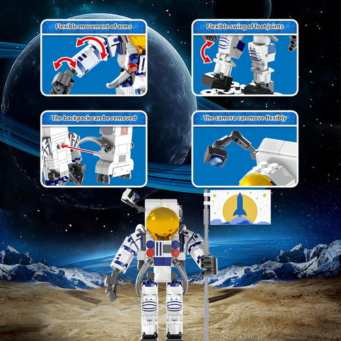 229pcs SIENON Astronaut Building Block Toy for Kids and Adults, Building Block Spaceman Figure Holding The Flag