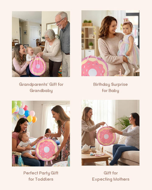 4-in-1 Tummy Baby Play Mat & Baby Play Gym,Baby Girl Play Mat Activity Gym, Pink Donut Time Mat for Babies