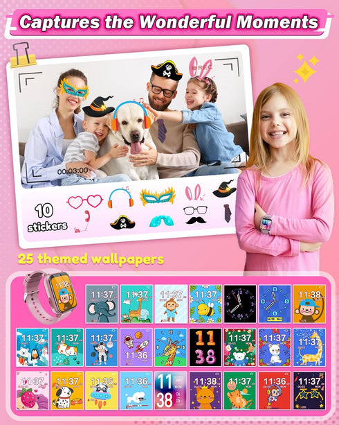 Kids Smart Watches for Girls Age 6-8 - HD Touchscreen, Dual Cameras, 26 Games, Birthday Gifts for Ages 5-9