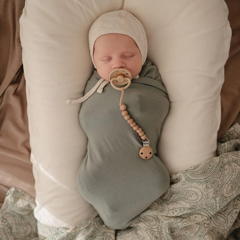 47"x47" mushie Stretchy Baby Swaddle Blanket | Extra Soft & Snug Fit | (Dried Thyme)