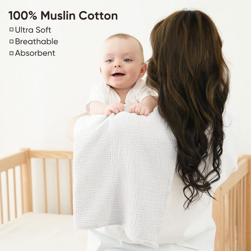 6 Pack 100% 23.6" 23.6" Bearmoss Muslin Burp Cloths for Baby, Cotton Soft Large Burping Cloths for Unisex, Boy, Girl, X