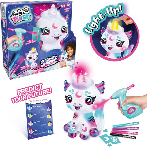 6+ Canal Toys Airbrush Plush Cosmic Light Up Unicorn! Decorate, wash, Repeat! Customize Your own Spray Art Plush. Light
