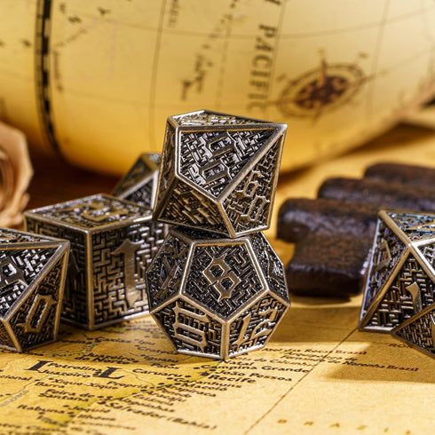 UDIXI Metal DND Dice 7PCS Polyhedral Dice Set - Ancient Silver for RPG Dungeons