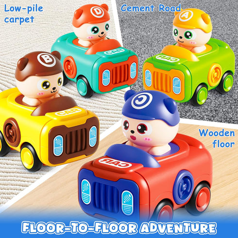 1-3, 4PCS Set 12-18 1st 1-2 Keamaidy Baby Car Toys for Toddler Press to Go Push Car, Infant Play Whistle Vehicle Toy