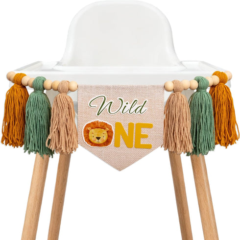 Wild One High Chair Banner - Lion Highchair Banner, Safari Animal Theme