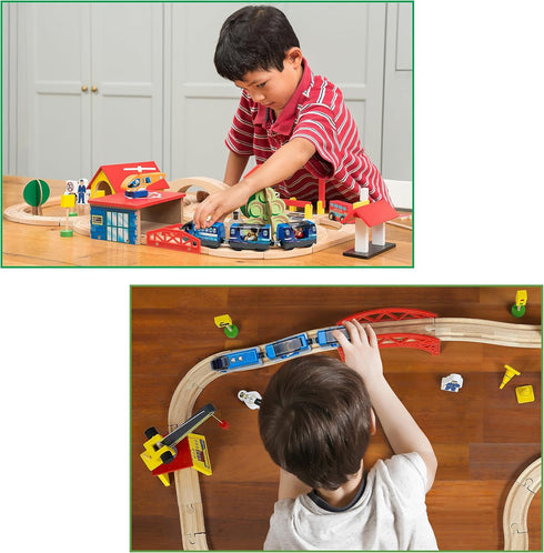 Battery Operated Action Locomotive Toy Train Set for Wooden Tracks, Compatible with Thomas & Brio for Toddlers 3-5+