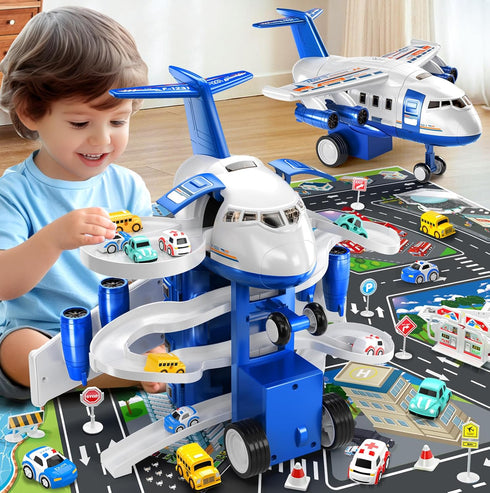 2-4 3-5 8 3-5 MSKOLER Airplane Toys for Toddlers - Boy Toy Car Race Tracks for Kids Ages with Small Car Toys, Toddlers