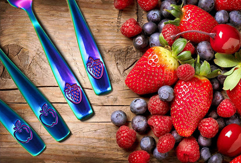6 Piece Stainless Steel Kids Silverware Set, Child and Toddler Safe Flatware, Metal Kids Utensil Set (UV Rainbow)