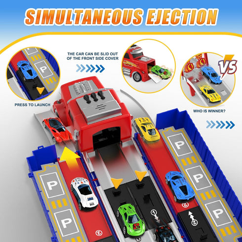 3, 4, 5, 6, 7, 8 6 Carrier Truck Race Track Toys, Truck Toys for Years Old Kids, Foldable Transport Truck Toys Car