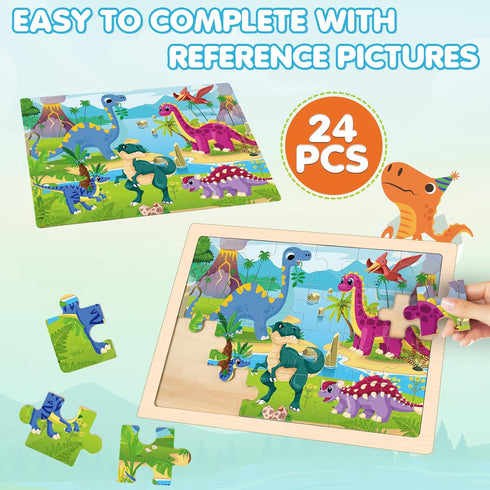 3 4 5 4 Pack 24 Wooden Animals Puzzles for Kids Age Year Old, Pcs Montessori Toddler Jigsaw Puzzles for Girl boy