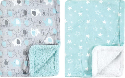 Luvable Friends Unisex Baby Plush Blanket with Sherpa Back, Boy Basic Elephant,