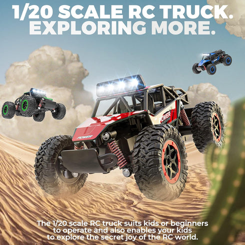 BEZGAR TB201 1:20 Scale RC Cars, High Speed Electric Toy Off Road Vehicle Monster Truck with LED Headlight for 8-12