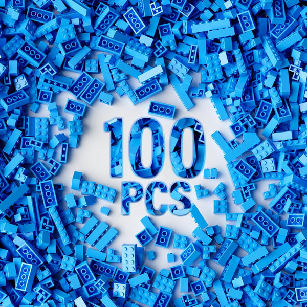 100 Piece Sky Blue Bricks Bulk - 12 Size Classic Building Blocks Compatible with Lego Parts (Color: Sky Blue)