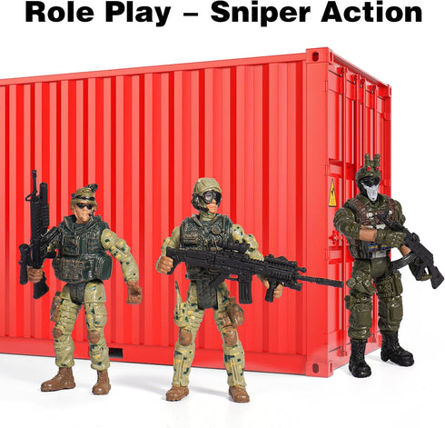 Army Toys Playset with 12 Realistic Army Men Action Figures and Accessories, Military Toy Soldiers for Boys and Girls