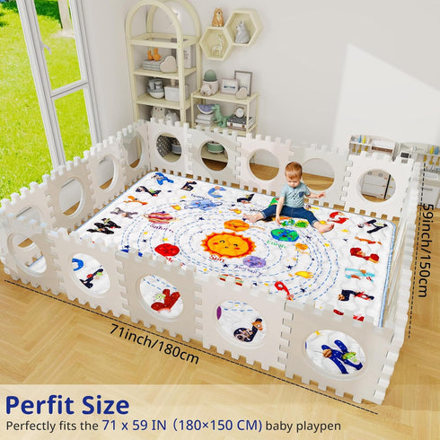 Mfmiudole 71"59" Solar System Baby Gyms Playmats for Playpen Giant Space Rug Planets, ABC Alphabet Learning Mat