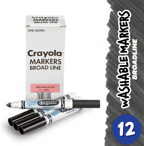 Crayola Washable Markers - Black (12ct), Kids Broad Line Markers, Bulk Markers for Classrooms & Teachers by Crayola