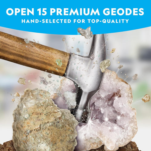 NATIONAL GEOGRAPHIC Break Open 15 Premium Geodes with Goggles, Learning Guide, Great STEM Science Toy