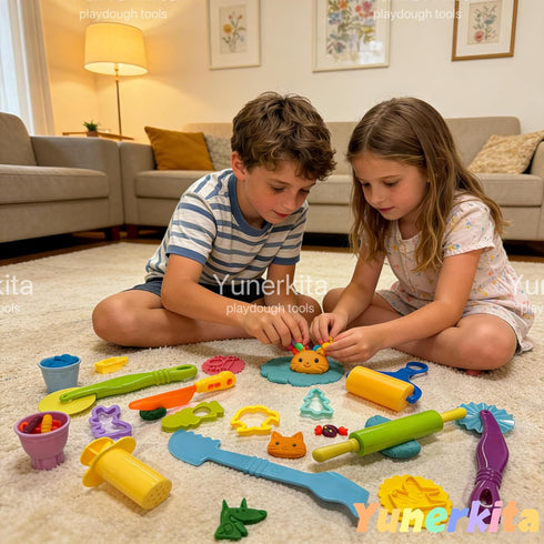 Yunerkita 9PCS Set, 3-8,No Dough Tools Kids ABS Clay Molds Kit with Roller, Scissors & Cutters Non-Toxic ASTM