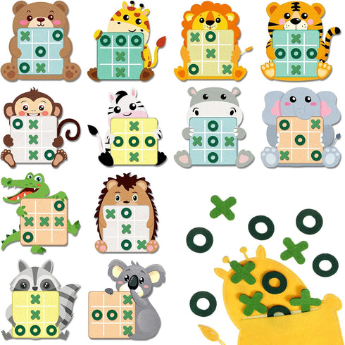 Capoda 24 Pack Jungle Animals Safari Theme Party Favors, Tic Tac Toe Strategic Board Game with Storage Bags