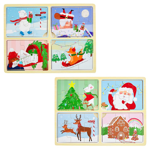Mud Pie Kids 4 in 1 Holiday Puzzle, Santa, 7 1/2" x 10 3/4"